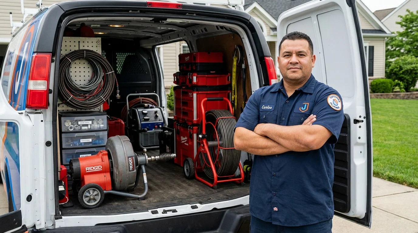 Professional drain cleaning equipment and Johns Plumbing LLC plumber in Mount Clemens