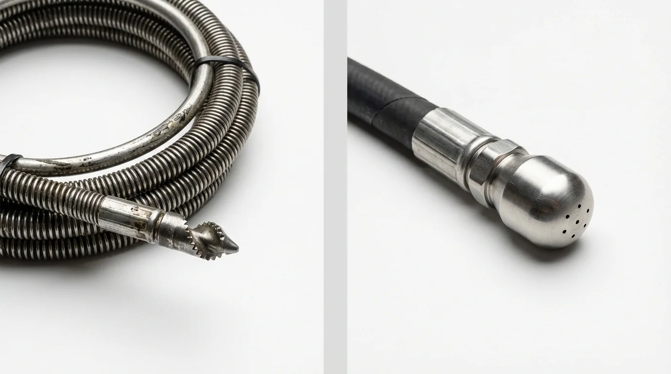 Drain snake cable and hydro jetting nozzle used for drain cleaning in Mount Clemens, MI