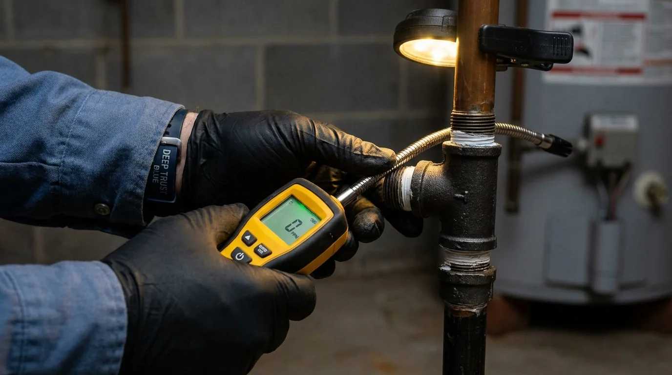 Gas leak detection with electronic sniffer by Johns Plumbing LLC in Mount Clemens