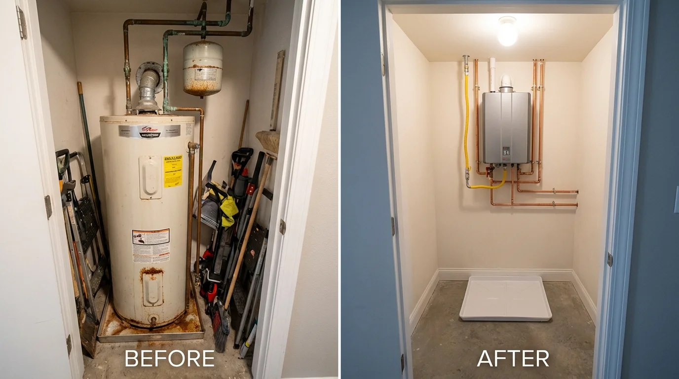 Tank water heater versus wall-mounted tankless unit comparison for Mount Clemens, MI homeowners