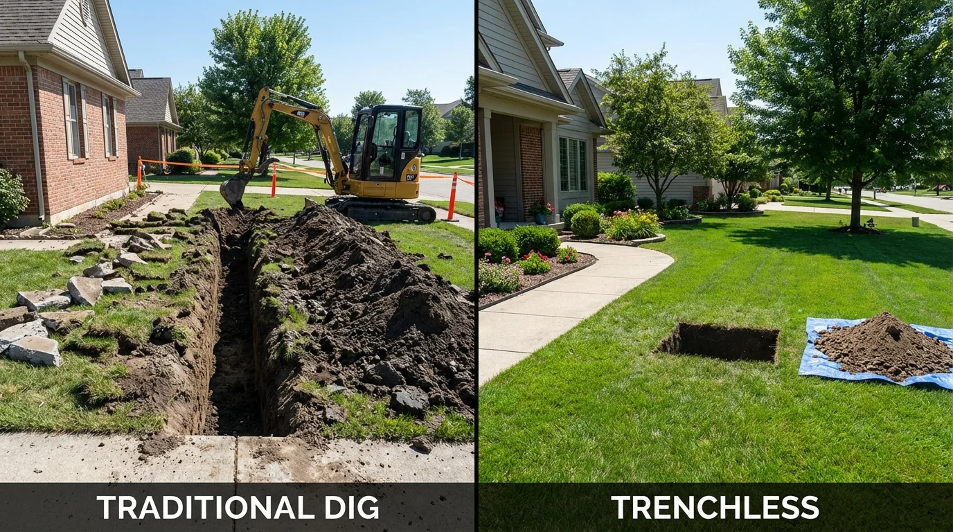 Trenchless sewer repair with minimal yard damage versus traditional excavation in Mount Clemens, MI